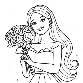 Barbie Holding A Beautiful Bouquet Coloring Page 25424-20561