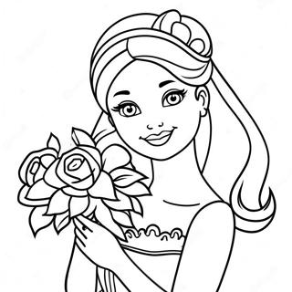 Barbie Holding A Beautiful Bouquet Coloring Page 25424-20562