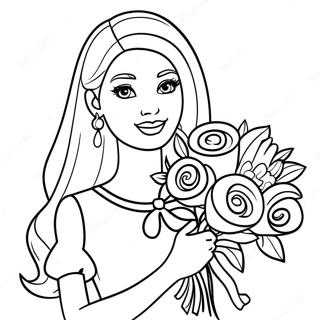 Barbie Holding A Beautiful Bouquet Coloring Page 25424-20564