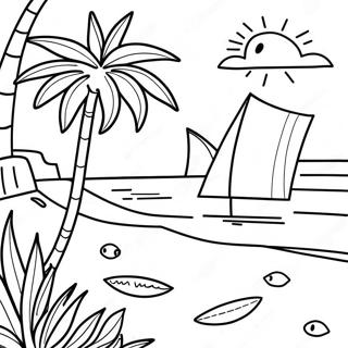 Colorful Beach Scene Swimming Coloring Page 2542-2148