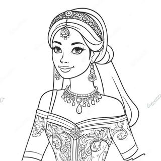 Jasmine In A Beautiful Dress Coloring Page 25554-20667