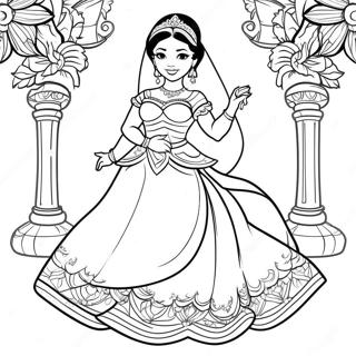 Jasmine In A Beautiful Dress Coloring Page 25554-20668