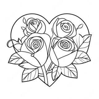 Beautiful Love Heart Rose Bouquet Coloring Page 25624-20725