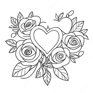 Beautiful Love Heart Rose Bouquet Coloring Page 25624-20727