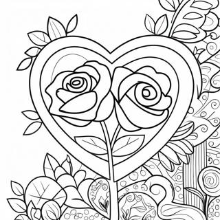 Beautiful Love Heart Rose Bouquet Coloring Page 25624-20728