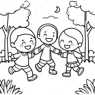 Happy Children Playing In The Park Coloring Page 25634-20730