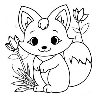 Cute Kitsune With Flowers Coloring Page 25754-20825