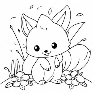 Cute Kitsune With Flowers Coloring Page 25754-20826