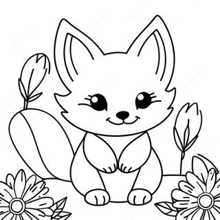 Cute Kitsune With Flowers Coloring Page 25754-20827