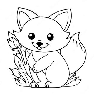 Cute Kitsune With Flowers Coloring Page 25754-20828