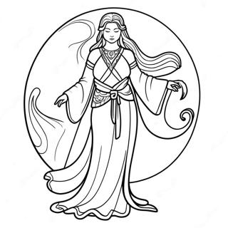 Elegant Moon Goddess In Flowing Robes Coloring Page 25944-20977