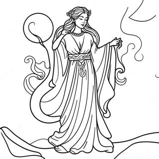 Elegant Moon Goddess In Flowing Robes Coloring Page 25944-20979