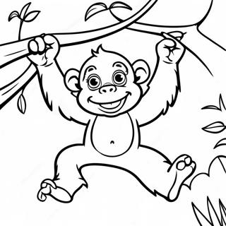 Cute Chimpanzee Swinging From A Tree Coloring Page 25954-20985