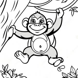 Cute Chimpanzee Swinging From A Tree Coloring Page 25954-20986