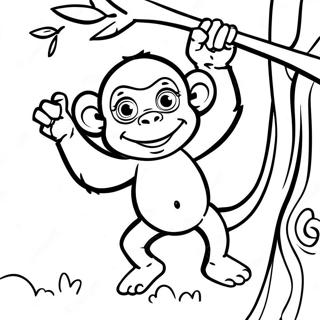 Cute Chimpanzee Swinging From A Tree Coloring Page 25954-20987