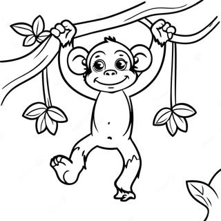 Cute Chimpanzee Swinging From A Tree Coloring Page 25954-20988