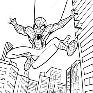 Spider Man Swinging Through The City Coloring Page 25974-20999