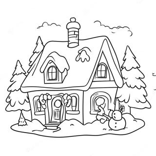 Cozy Christmas House With Snowman Coloring Page 26254-21210