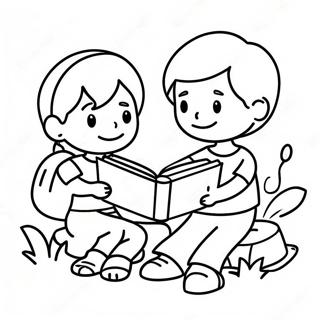 Adventurous Kids Reading Coloring Page 26274-21230