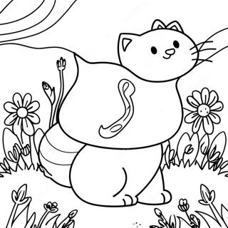 Playful Nature Cat In A Colorful Meadow Coloring Page 26364-21298