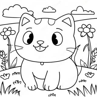 Playful Nature Cat In A Colorful Meadow Coloring Page 26364-21300