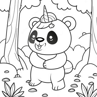 Magical Unicorn Panda In A Forest Coloring Page 26404-21330