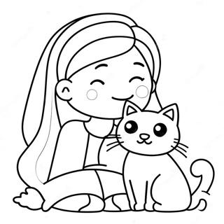 Girl With Cat Coloring Pages