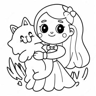 Cute Girl Holding A Fluffy Cat Coloring Page 26554-21453