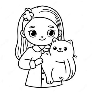 Cute Girl Holding A Fluffy Cat Coloring Page 26554-21454