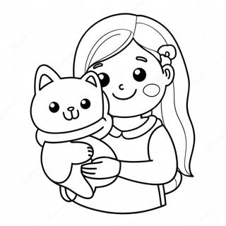 Cute Girl Holding A Fluffy Cat Coloring Page 26554-21455