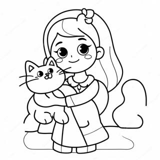 Cute Girl Holding A Fluffy Cat Coloring Page 26554-21456