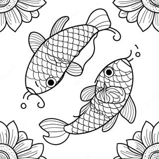 Colorful Koi Fish With Lotus Flowers Coloring Page 27194-21962