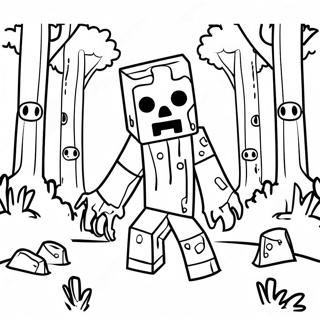 Cute Minecraft Zombie In A Forest Coloring Page 27384-22102