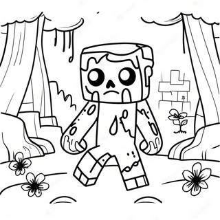 Cute Minecraft Zombie In A Forest Coloring Page 27384-22104