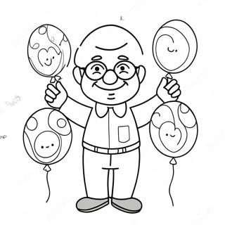 Cheerful Birthday Grandpa With Balloons Coloring Page 27424-22142