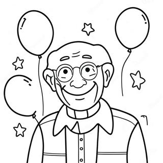 Cheerful Birthday Grandpa With Balloons Coloring Page 27424-22143