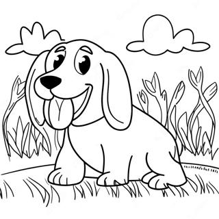 Playful Basset Hound In Grass Coloring Page 27434-22147