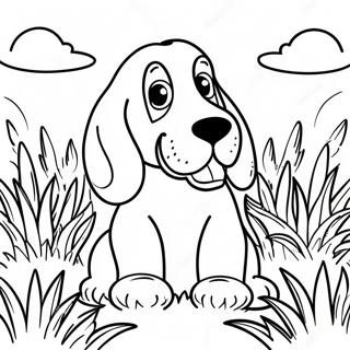 Playful Basset Hound In Grass Coloring Page 27434-22148