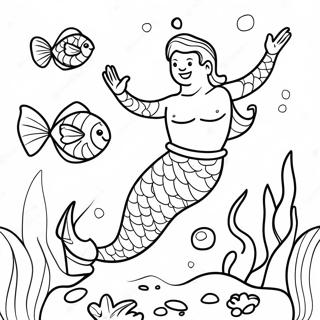 Colorful Merman Underwater Scene Coloring Page 27494-22200