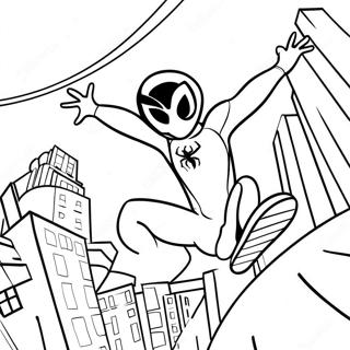 Miles Morales Swinging Through City Coloring Page 27614-22290