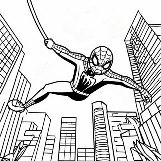 Miles Morales Swinging Through City Coloring Page 27614-22292