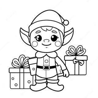 Cheerful Elf With Gifts Coloring Page 27654-22328