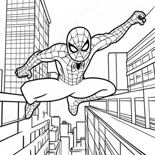 Spider Man Swinging Through City Coloring Page 27704-22361