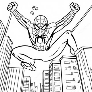 Spider Man Swinging Through City Coloring Page 27704-22363