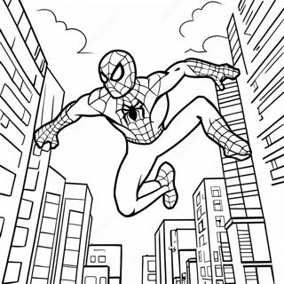 Spider Man Swinging Through City Coloring Page 27704-22364