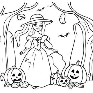 Spooky Halloween Barbie With Pumpkins Coloring Page 27894-22510