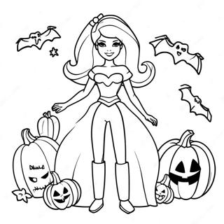 Spooky Halloween Barbie With Pumpkins Coloring Page 27894-22511