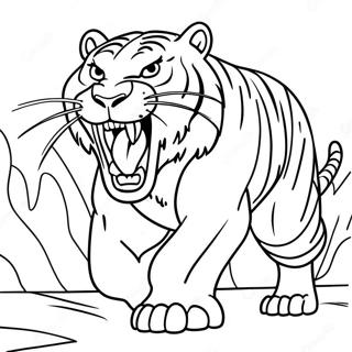 Fierce Saber Tooth Tiger Roaring Coloring Page 28334-22863