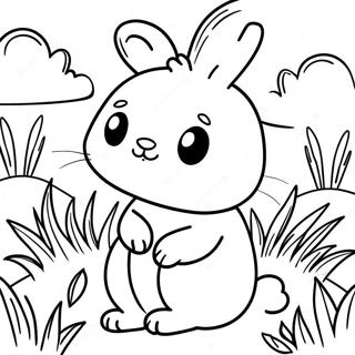 Fluffy Bunny Sitting On Grass Coloring Page 28474-22976