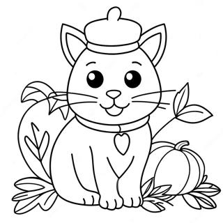 Cute Thanksgiving Cat With Pumpkin Coloring Page 28784-23218